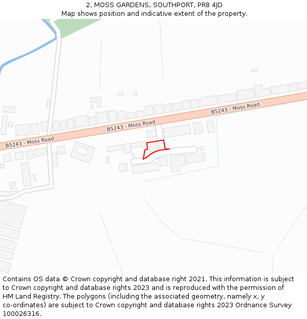 2, MOSS GARDENS, SOUTHPORT, PR8 4JD: Location map and indicative extent of plot