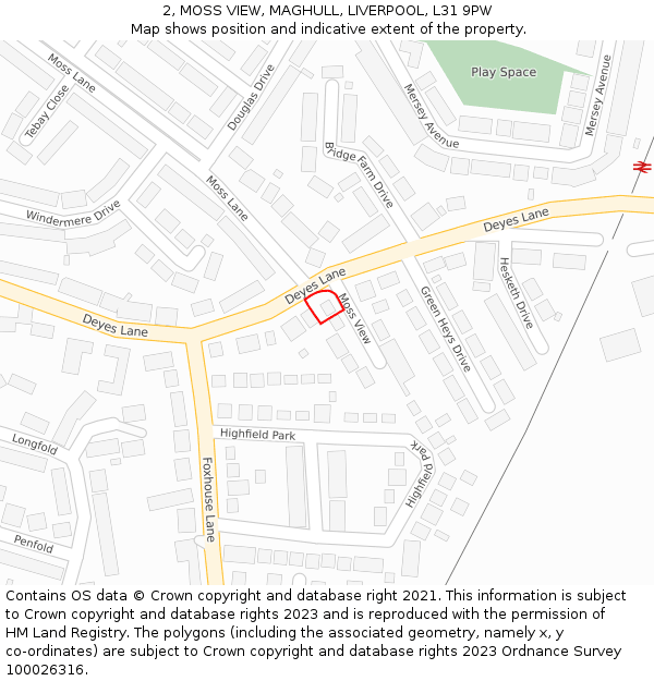 2, MOSS VIEW, MAGHULL, LIVERPOOL, L31 9PW: Location map and indicative extent of plot