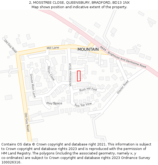 2, MOSSTREE CLOSE, QUEENSBURY, BRADFORD, BD13 1NX: Location map and indicative extent of plot