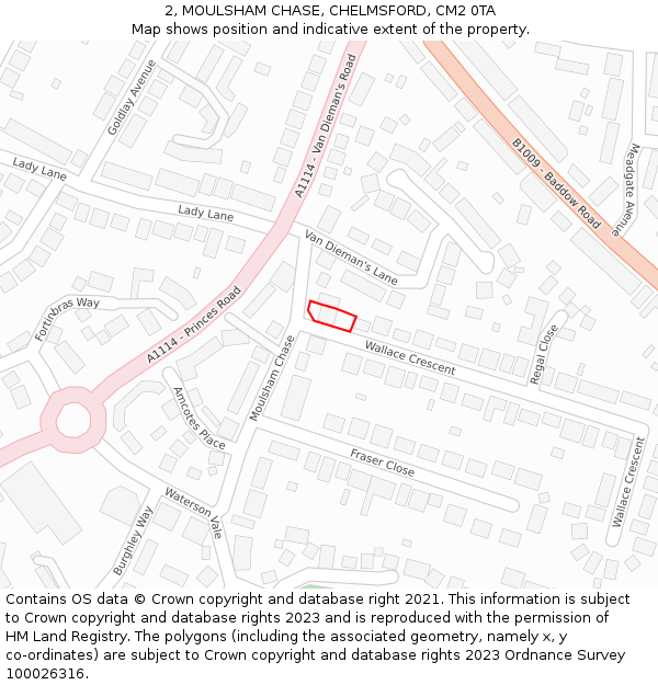 2, MOULSHAM CHASE, CHELMSFORD, CM2 0TA: Location map and indicative extent of plot