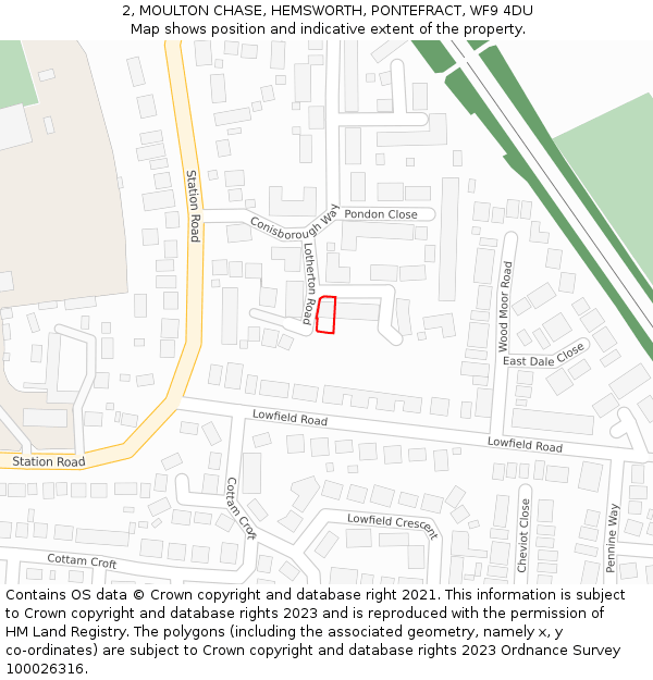 2, MOULTON CHASE, HEMSWORTH, PONTEFRACT, WF9 4DU: Location map and indicative extent of plot