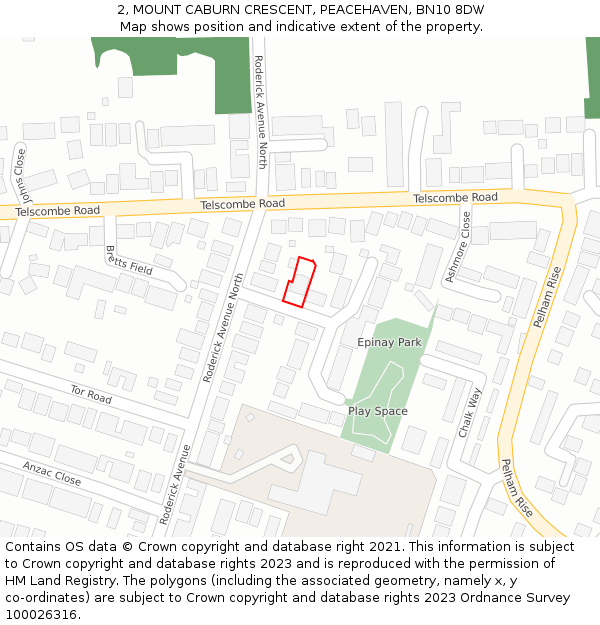 2, MOUNT CABURN CRESCENT, PEACEHAVEN, BN10 8DW: Location map and indicative extent of plot