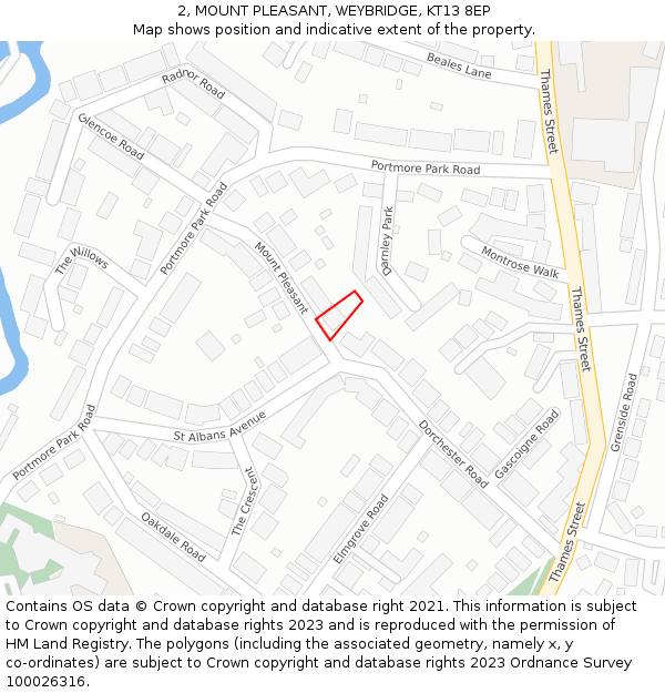 2, MOUNT PLEASANT, WEYBRIDGE, KT13 8EP: Location map and indicative extent of plot
