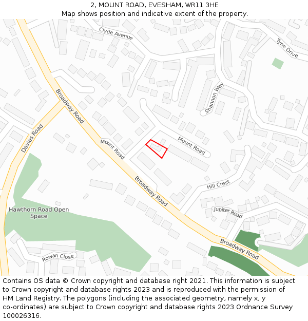 2, MOUNT ROAD, EVESHAM, WR11 3HE: Location map and indicative extent of plot