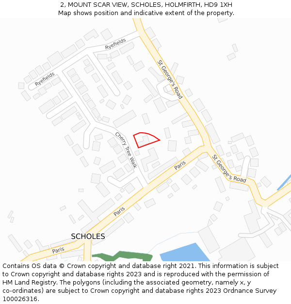 2, MOUNT SCAR VIEW, SCHOLES, HOLMFIRTH, HD9 1XH: Location map and indicative extent of plot