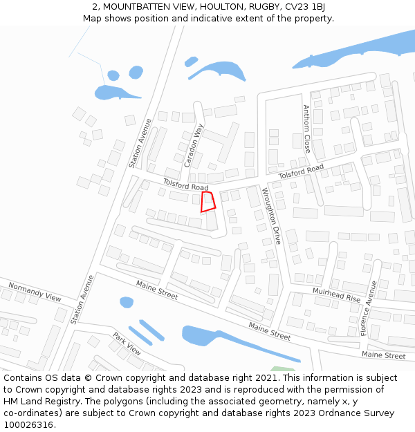 2, MOUNTBATTEN VIEW, HOULTON, RUGBY, CV23 1BJ: Location map and indicative extent of plot