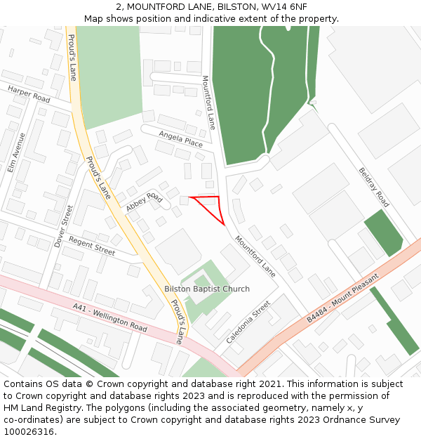 2, MOUNTFORD LANE, BILSTON, WV14 6NF: Location map and indicative extent of plot