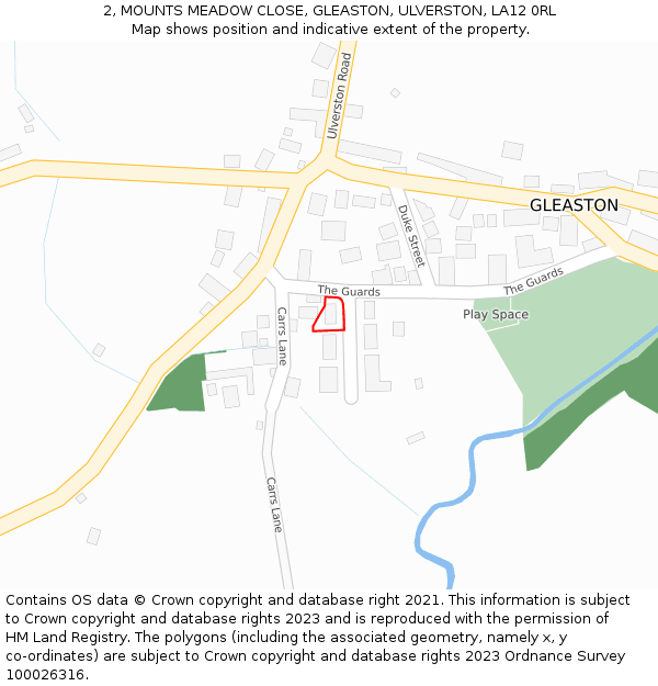 2, MOUNTS MEADOW CLOSE, GLEASTON, ULVERSTON, LA12 0RL: Location map and indicative extent of plot