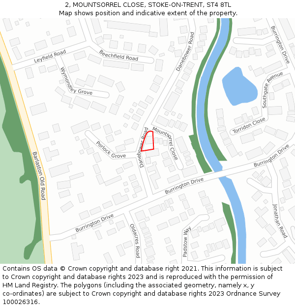 2, MOUNTSORREL CLOSE, STOKE-ON-TRENT, ST4 8TL: Location map and indicative extent of plot