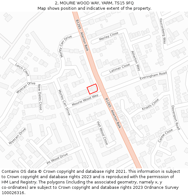 2, MOURIE WOOD WAY, YARM, TS15 9FQ: Location map and indicative extent of plot