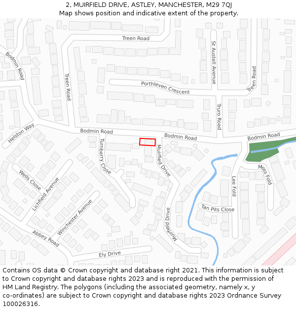 2, MUIRFIELD DRIVE, ASTLEY, MANCHESTER, M29 7QJ: Location map and indicative extent of plot