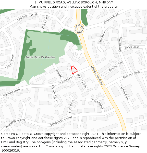 2, MUIRFIELD ROAD, WELLINGBOROUGH, NN8 5NY: Location map and indicative extent of plot