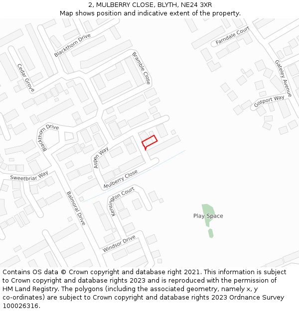 2, MULBERRY CLOSE, BLYTH, NE24 3XR: Location map and indicative extent of plot