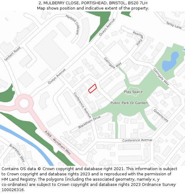 2, MULBERRY CLOSE, PORTISHEAD, BRISTOL, BS20 7LH: Location map and indicative extent of plot