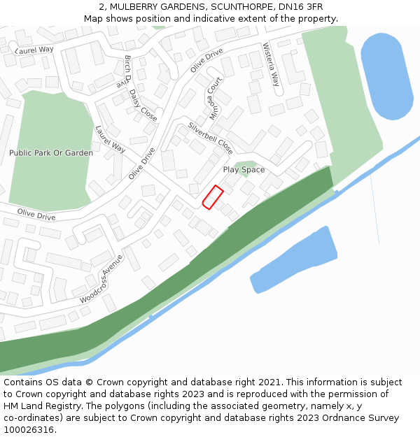 2, MULBERRY GARDENS, SCUNTHORPE, DN16 3FR: Location map and indicative extent of plot