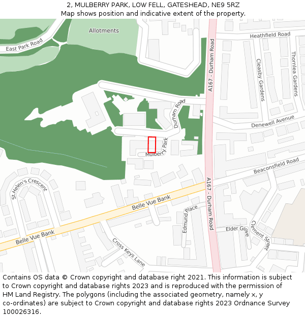 2, MULBERRY PARK, LOW FELL, GATESHEAD, NE9 5RZ: Location map and indicative extent of plot