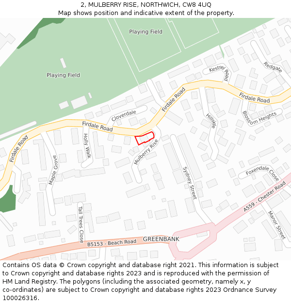 2, MULBERRY RISE, NORTHWICH, CW8 4UQ: Location map and indicative extent of plot