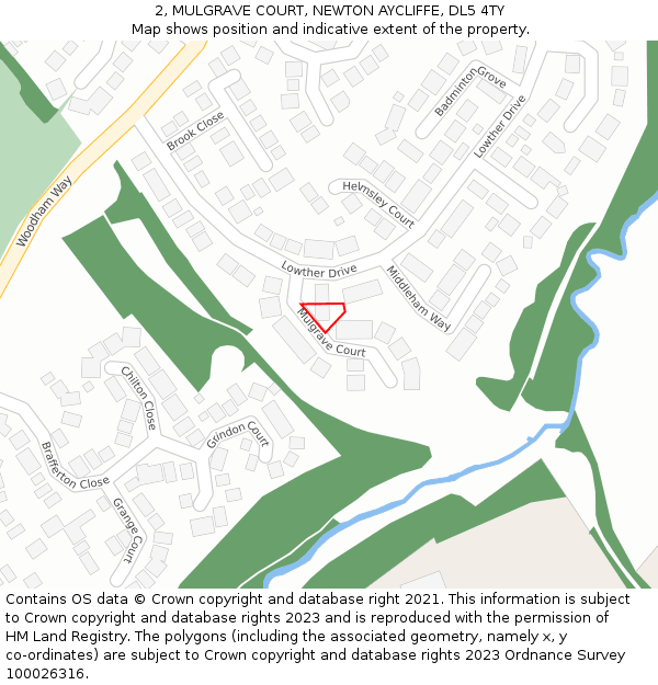 2, MULGRAVE COURT, NEWTON AYCLIFFE, DL5 4TY: Location map and indicative extent of plot