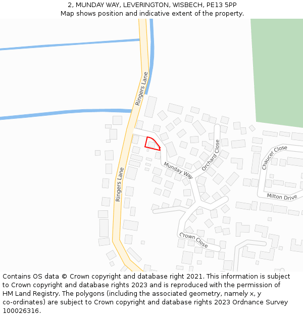 2, MUNDAY WAY, LEVERINGTON, WISBECH, PE13 5PP: Location map and indicative extent of plot