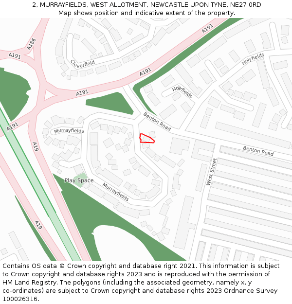 2, MURRAYFIELDS, WEST ALLOTMENT, NEWCASTLE UPON TYNE, NE27 0RD: Location map and indicative extent of plot