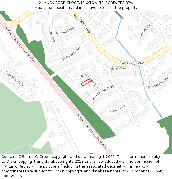 2, MUSK ROSE CLOSE, MUXTON, TELFORD, TF2 8RW: Location map and indicative extent of plot