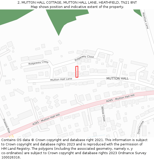 2, MUTTON HALL COTTAGE, MUTTON HALL LANE, HEATHFIELD, TN21 8NT: Location map and indicative extent of plot