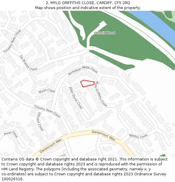 2, MYLO GRIFFITHS CLOSE, CARDIFF, CF5 2RQ: Location map and indicative extent of plot