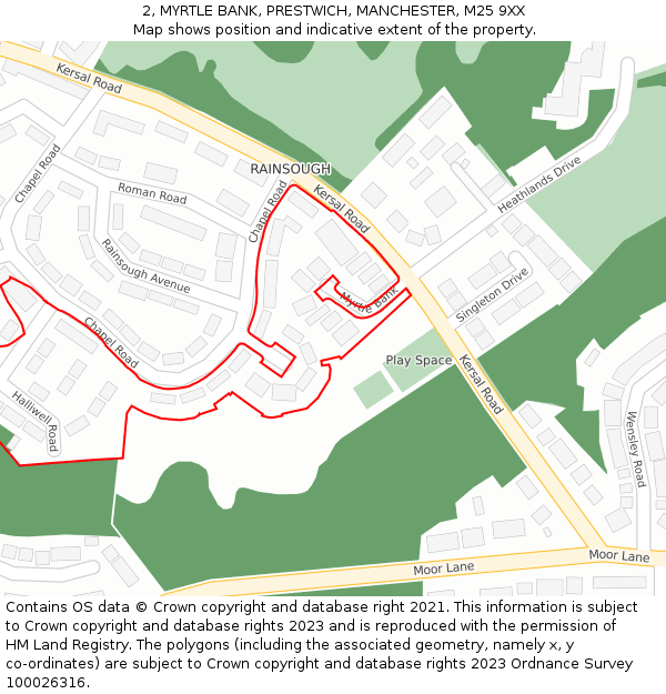 2, MYRTLE BANK, PRESTWICH, MANCHESTER, M25 9XX: Location map and indicative extent of plot