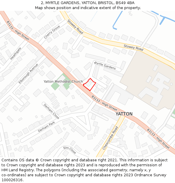 2, MYRTLE GARDENS, YATTON, BRISTOL, BS49 4BA: Location map and indicative extent of plot