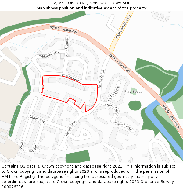 2, MYTTON DRIVE, NANTWICH, CW5 5UF: Location map and indicative extent of plot
