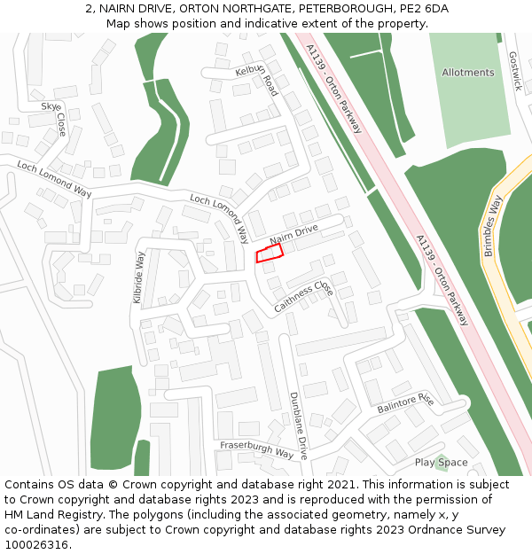 2, NAIRN DRIVE, ORTON NORTHGATE, PETERBOROUGH, PE2 6DA: Location map and indicative extent of plot
