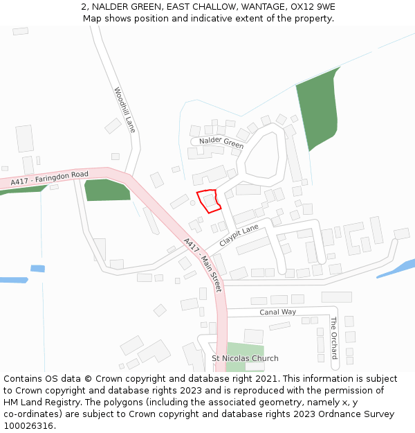 2, NALDER GREEN, EAST CHALLOW, WANTAGE, OX12 9WE: Location map and indicative extent of plot