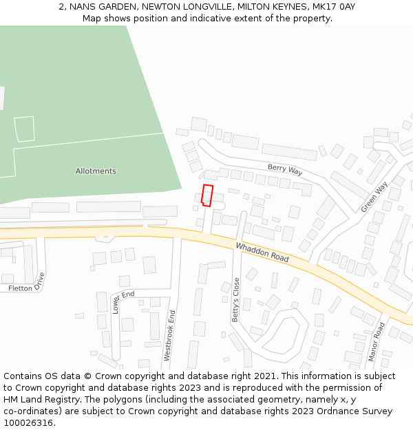 2, NANS GARDEN, NEWTON LONGVILLE, MILTON KEYNES, MK17 0AY: Location map and indicative extent of plot