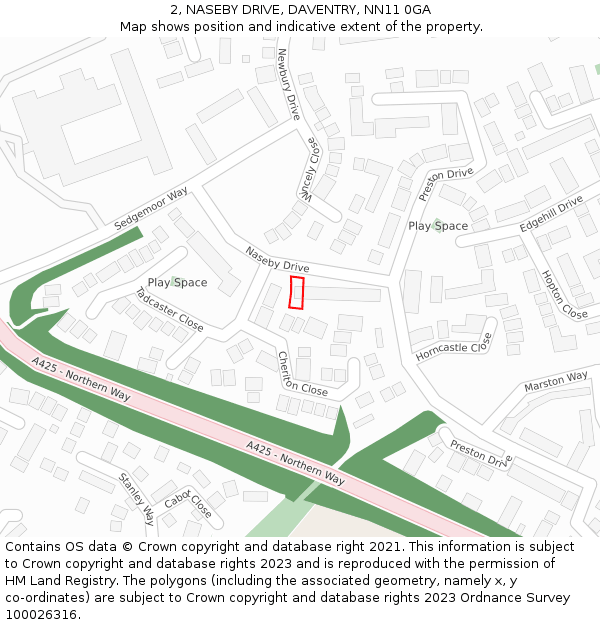 2, NASEBY DRIVE, DAVENTRY, NN11 0GA: Location map and indicative extent of plot