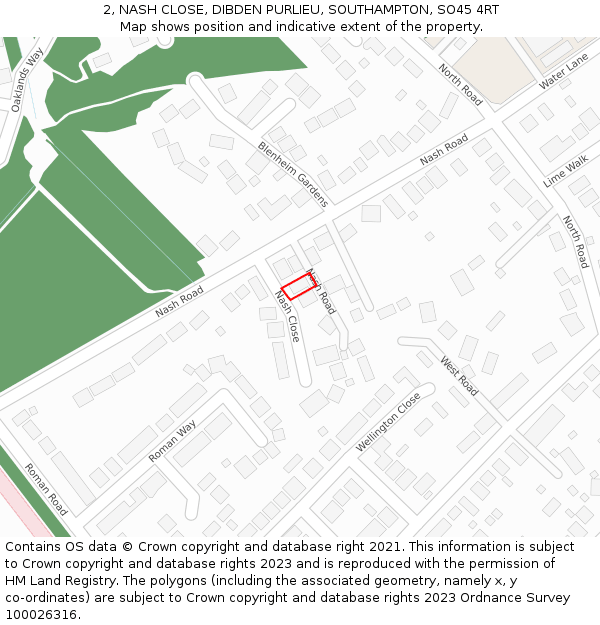2, NASH CLOSE, DIBDEN PURLIEU, SOUTHAMPTON, SO45 4RT: Location map and indicative extent of plot