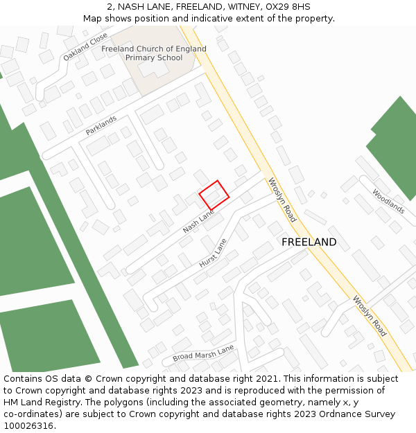 2, NASH LANE, FREELAND, WITNEY, OX29 8HS: Location map and indicative extent of plot