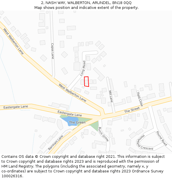 2, NASH WAY, WALBERTON, ARUNDEL, BN18 0QQ: Location map and indicative extent of plot