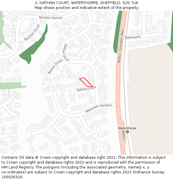 2, NATHAN COURT, WATERTHORPE, SHEFFIELD, S20 7LW: Location map and indicative extent of plot