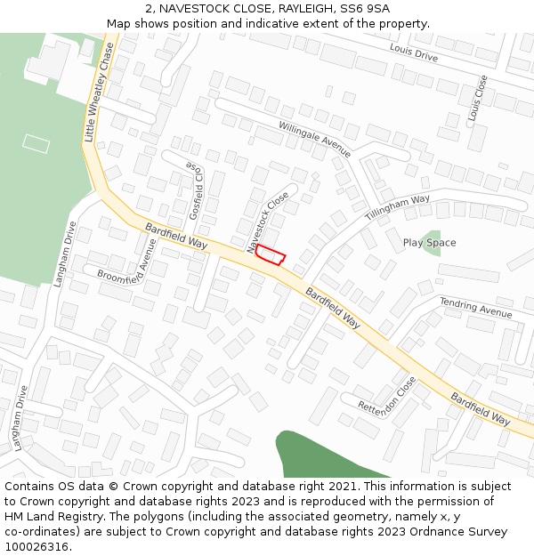 2, NAVESTOCK CLOSE, RAYLEIGH, SS6 9SA: Location map and indicative extent of plot