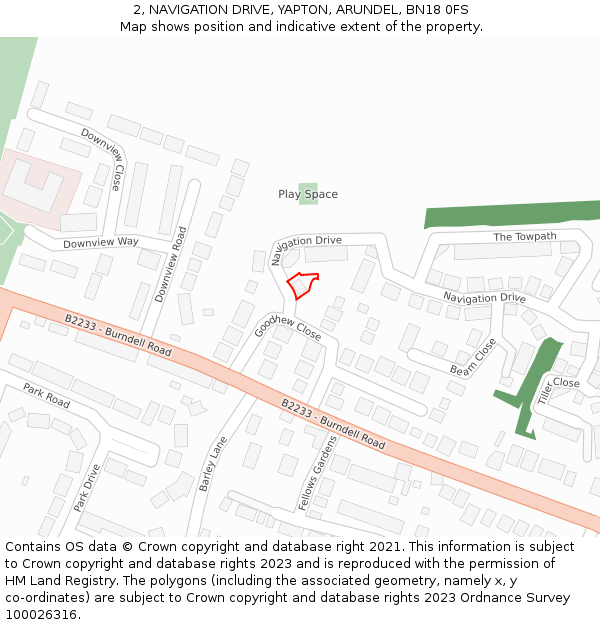 2, NAVIGATION DRIVE, YAPTON, ARUNDEL, BN18 0FS: Location map and indicative extent of plot