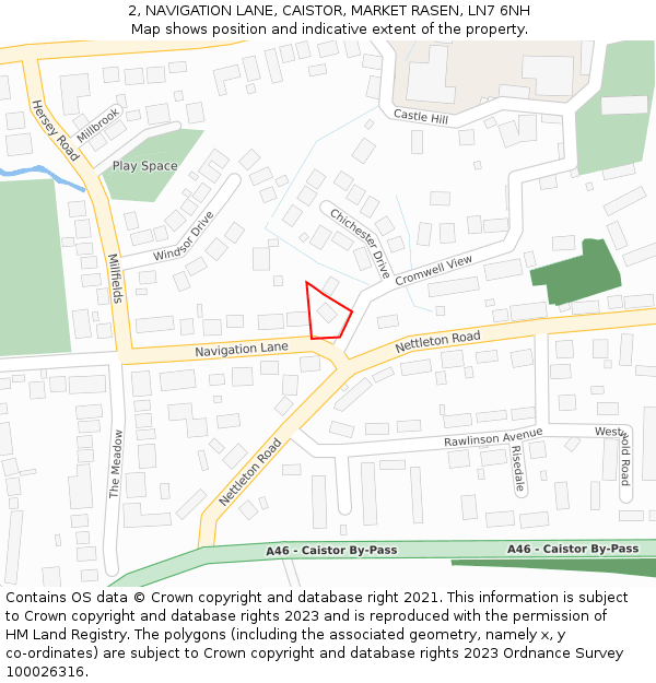 2, NAVIGATION LANE, CAISTOR, MARKET RASEN, LN7 6NH: Location map and indicative extent of plot