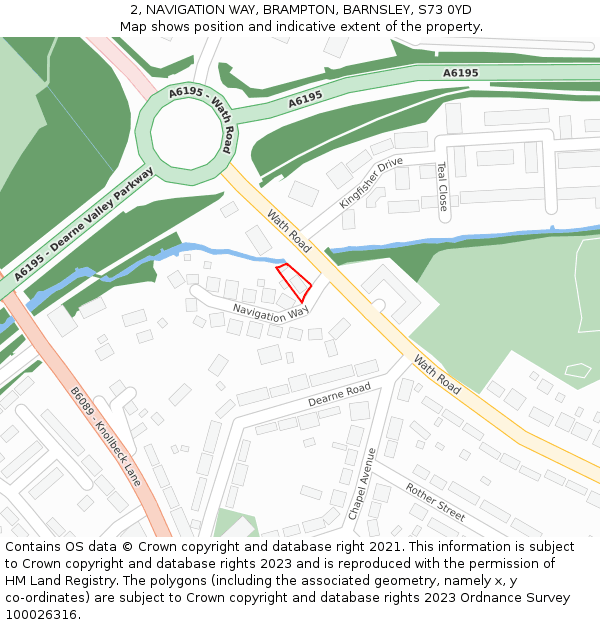 2, NAVIGATION WAY, BRAMPTON, BARNSLEY, S73 0YD: Location map and indicative extent of plot