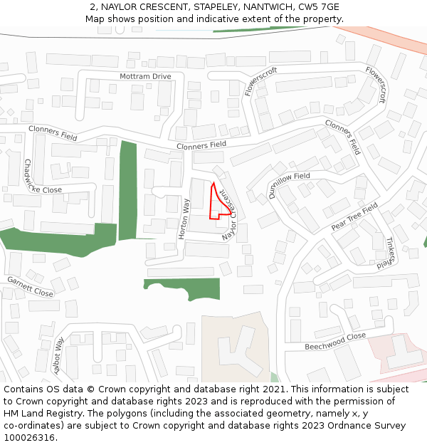 2, NAYLOR CRESCENT, STAPELEY, NANTWICH, CW5 7GE: Location map and indicative extent of plot