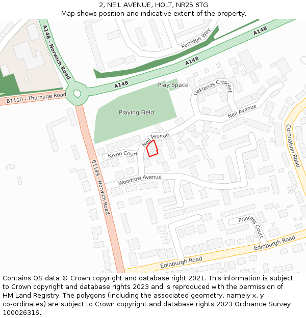 2, NEIL AVENUE, HOLT, NR25 6TG: Location map and indicative extent of plot