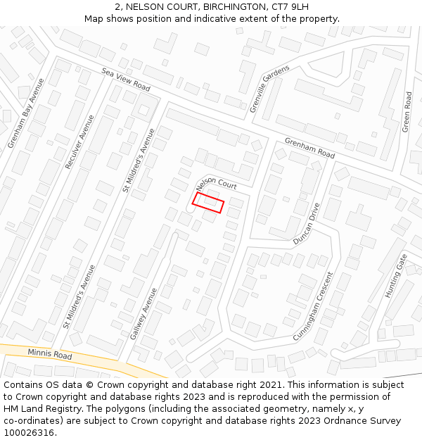 2, NELSON COURT, BIRCHINGTON, CT7 9LH: Location map and indicative extent of plot