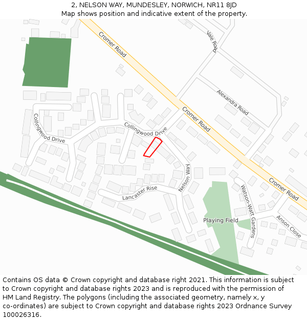 2, NELSON WAY, MUNDESLEY, NORWICH, NR11 8JD: Location map and indicative extent of plot