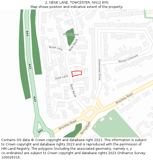 2, NENE LANE, TOWCESTER, NN12 6YN: Location map and indicative extent of plot