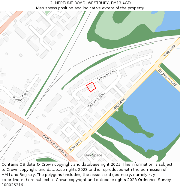 2, NEPTUNE ROAD, WESTBURY, BA13 4GD: Location map and indicative extent of plot