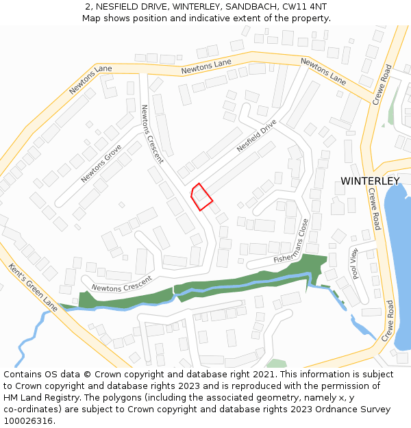 2, NESFIELD DRIVE, WINTERLEY, SANDBACH, CW11 4NT: Location map and indicative extent of plot