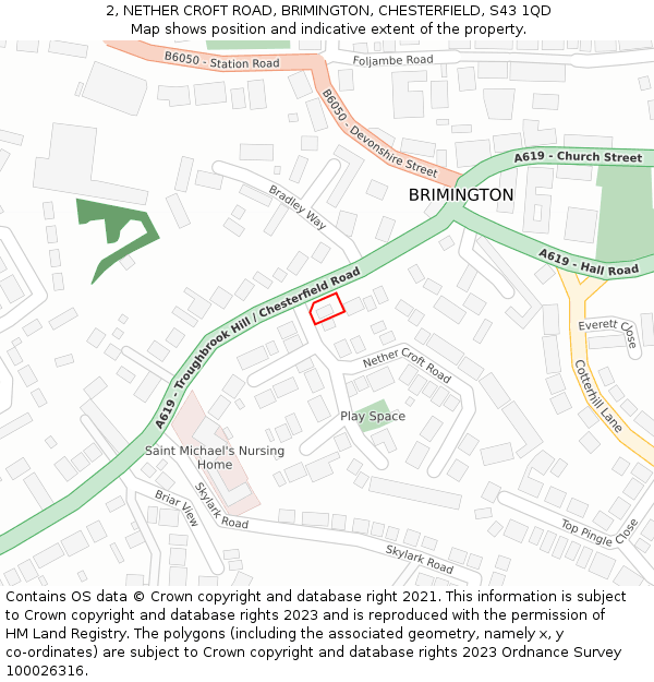 2, NETHER CROFT ROAD, BRIMINGTON, CHESTERFIELD, S43 1QD: Location map and indicative extent of plot